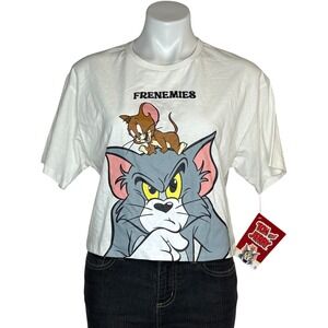 Tom and Jerry Frenemies T-Shirt Cartoon Graphic Tee White Warner Bros, Small